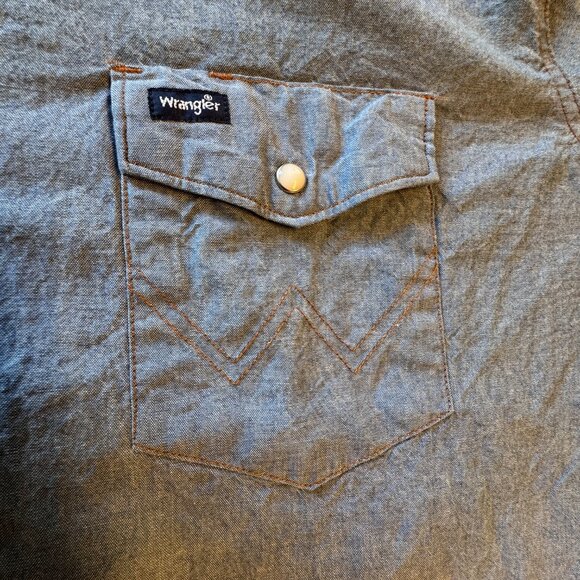 VTG Wrangler Denim Pearl Snap Shirt Mens XXL Blue Flap Pockets Western Cowboy - Picture 3 of 12